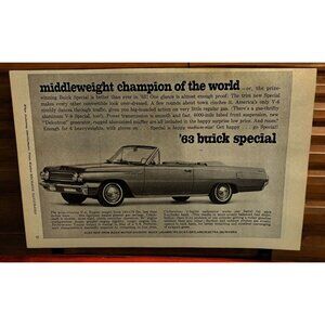 Buick Special Vintage Print Ad 1960s Convertible Auto Middleweight Champion